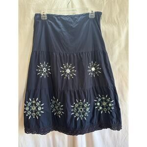 Ann Taylor LOFT Embroidered Midi Skirt – Size 4 | Lined Cotton | Boho Detail